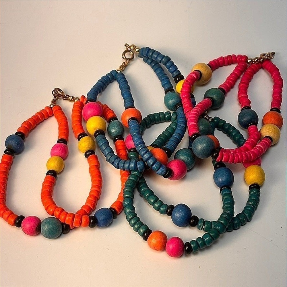 Beaded‎ Bracelet Set Multicolor Wood Boho Eclectic Summer Jewelry 4pc